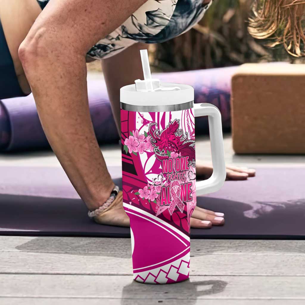 Breast Cancer Awareness Hawaii Tumbler With Handle Polynesia Girl Nobody Fights Alone