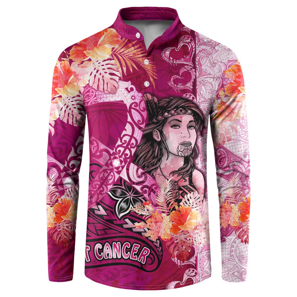 Breast Cancer New Zealand Button Sweatshirt Maori Aotearoa Girl Pink Out DT02 Pink - Polynesian Pride