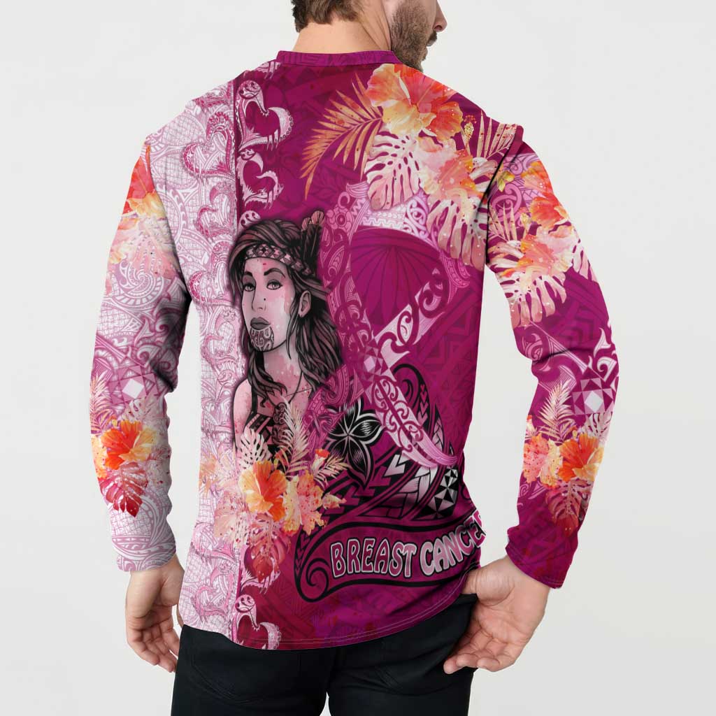 Breast Cancer New Zealand Button Sweatshirt Maori Aotearoa Girl Pink Out DT02 - Polynesian Pride