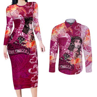 Breast Cancer New Zealand Couples Matching Long Sleeve Bodycon Dress and Long Sleeve Button Shirt Maori Aotearoa Girl Pink Out DT02 Pink - Polynesian Pride
