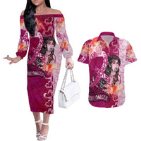 Breast Cancer New Zealand Couples Matching Off The Shoulder Long Sleeve Dress and Hawaiian Shirt Maori Aotearoa Girl Pink Out