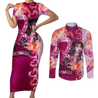 Breast Cancer New Zealand Couples Matching Short Sleeve Bodycon Dress and Long Sleeve Button Shirt Maori Aotearoa Girl Pink Out DT02 Pink - Polynesian Pride