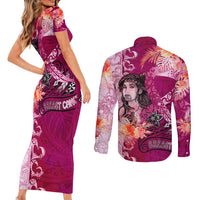 Breast Cancer New Zealand Couples Matching Short Sleeve Bodycon Dress and Long Sleeve Button Shirt Maori Aotearoa Girl Pink Out DT02 - Polynesian Pride