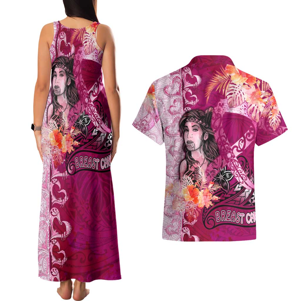 Breast Cancer New Zealand Couples Matching Tank Maxi Dress and Hawaiian Shirt Maori Aotearoa Girl Pink Out