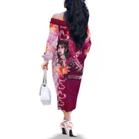 Breast Cancer New Zealand Family Matching Off The Shoulder Long Sleeve Dress and Hawaiian Shirt Maori Aotearoa Girl Pink Out