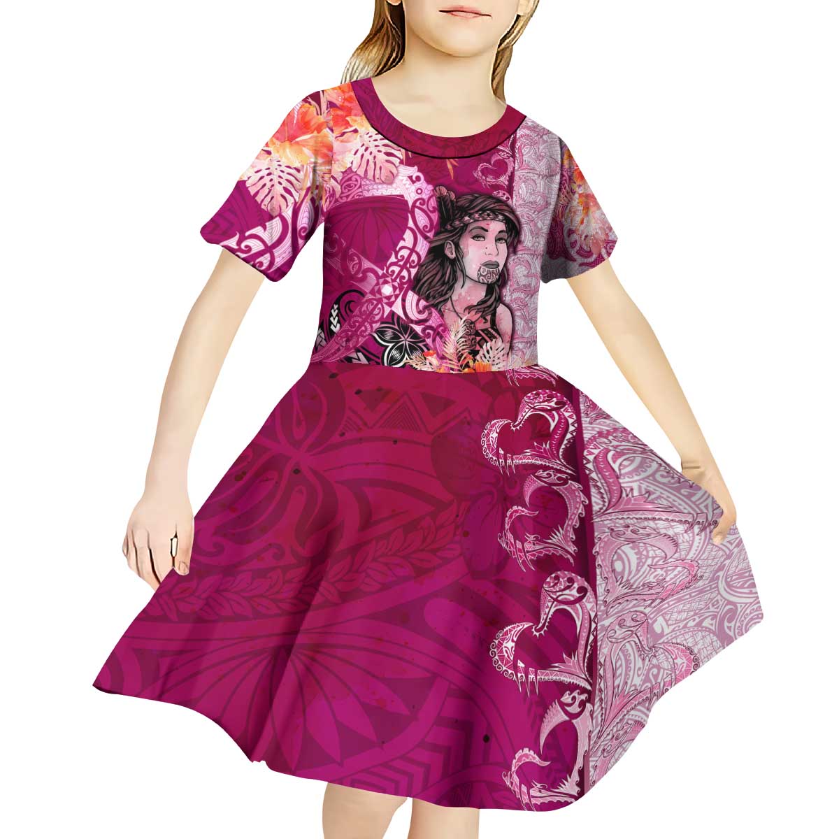Breast Cancer New Zealand Kid Short Sleeve Dress Maori Aotearoa Girl Pink Out