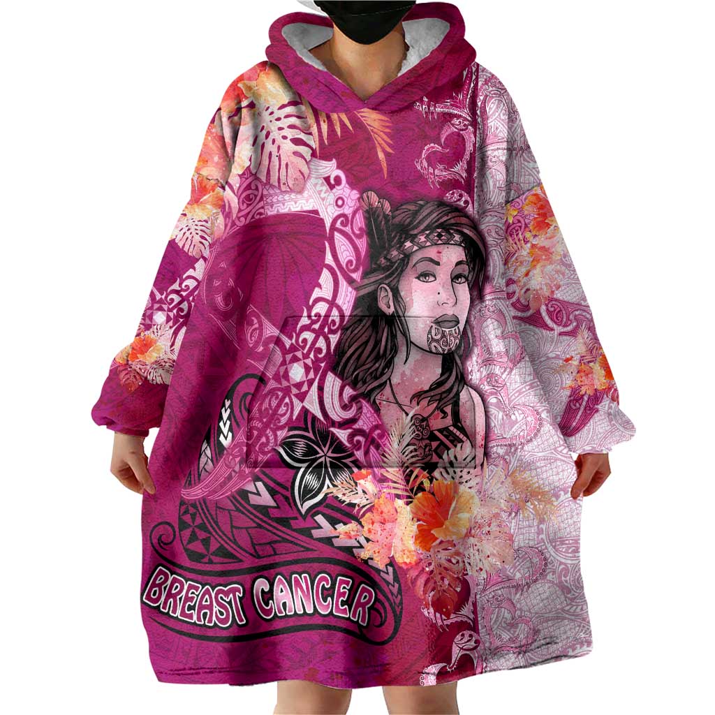 Breast Cancer New Zealand Wearable Blanket Hoodie Maori Aotearoa Girl Pink Out
