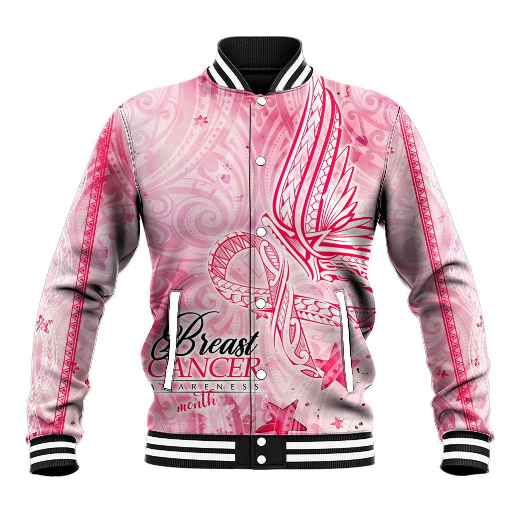 Breast Cancer Awareness Month Baseball Jacket Butterfly Polynesia Watercolor Pink