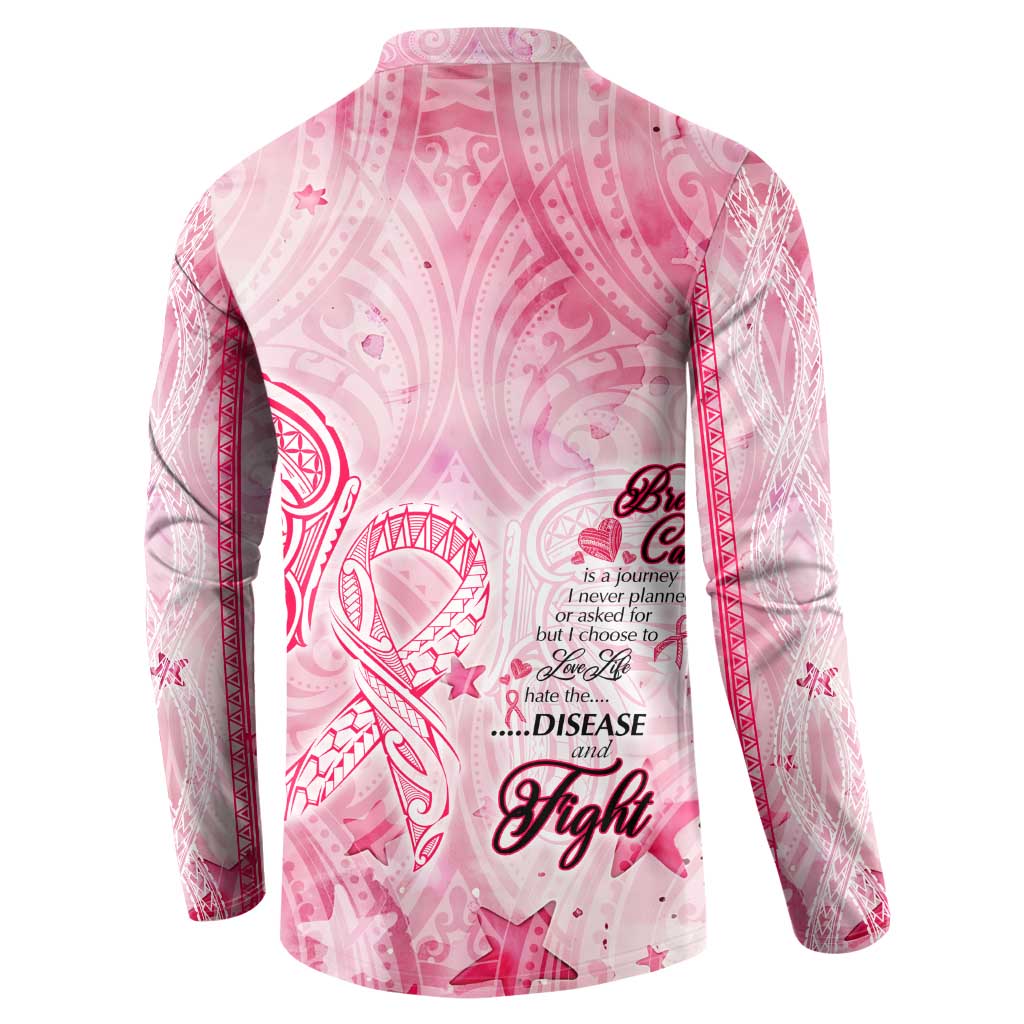 Breast Cancer Awareness Month Button Sweatshirt Butterfly Polynesia Watercolor Pink