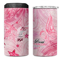 Breast Cancer Awareness Month 4 in 1 Can Cooler Tumbler Butterfly Polynesia Watercolor Pink
