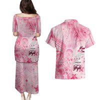 Breast Cancer Awareness Month Couples Matching Puletasi and Hawaiian Shirt Butterfly Polynesia Watercolor Pink