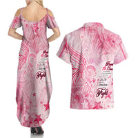 Breast Cancer Awareness Month Couples Matching Summer Maxi Dress and Hawaiian Shirt Butterfly Polynesia Watercolor Pink
