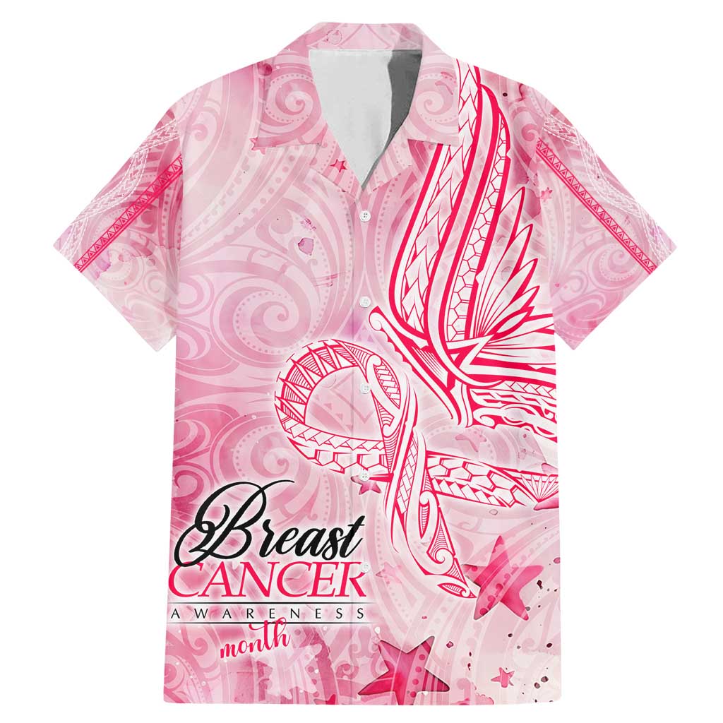 Breast Cancer Awareness Month Family Matching Mermaid Dress and Hawaiian Shirt Butterfly Polynesia Watercolor Pink