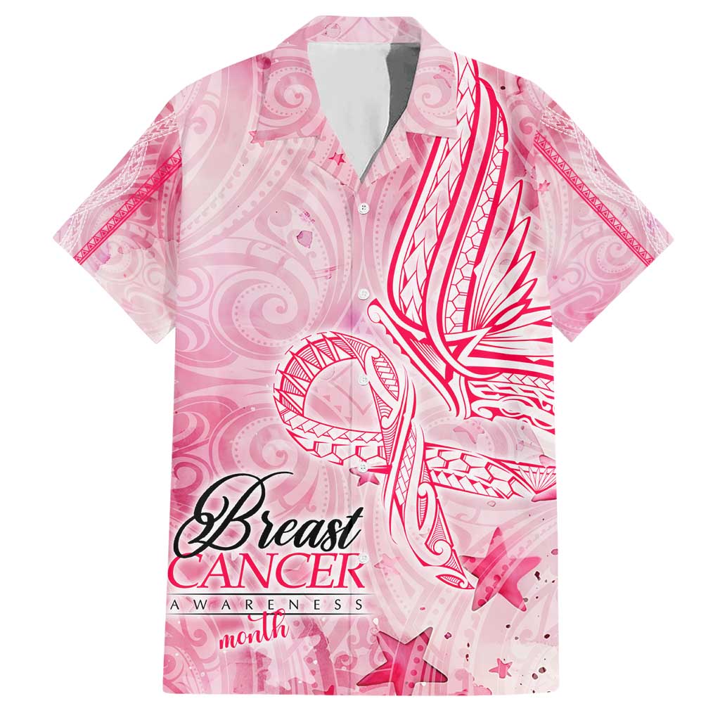 Breast Cancer Awareness Month Hawaiian Shirt Butterfly Polynesia Watercolor Pink