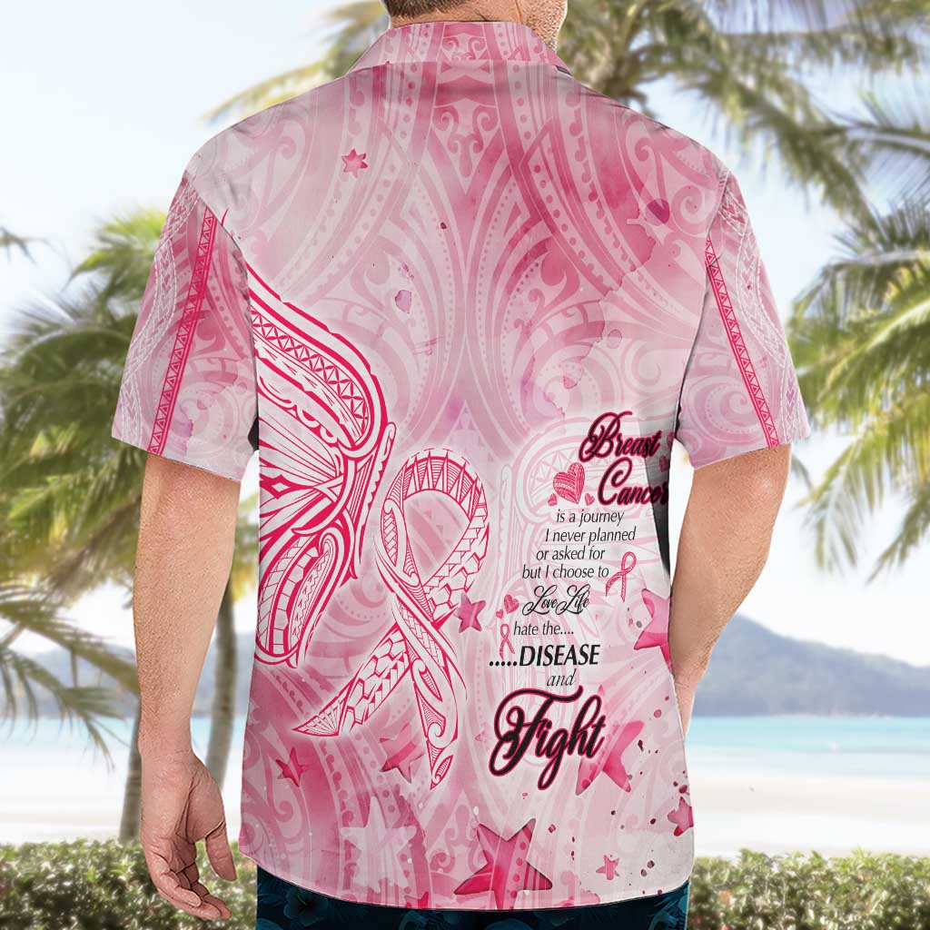 Breast Cancer Awareness Month Hawaiian Shirt Butterfly Polynesia Watercolor Pink
