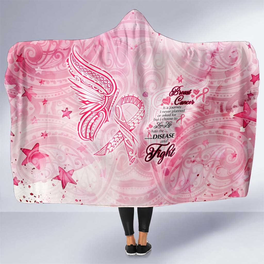 Breast Cancer Awareness Month Hooded Blanket Butterfly Polynesia Watercolor Pink