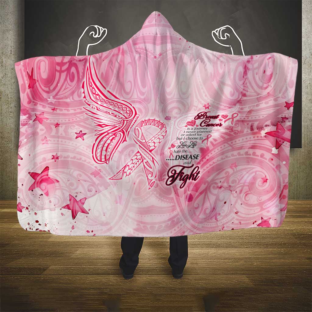 Breast Cancer Awareness Month Hooded Blanket Butterfly Polynesia Watercolor Pink