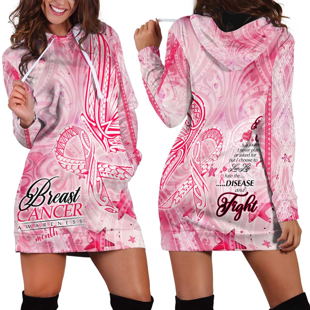 Breast Cancer Awareness Month Hoodie Dress Butterfly Polynesia Watercolor Pink