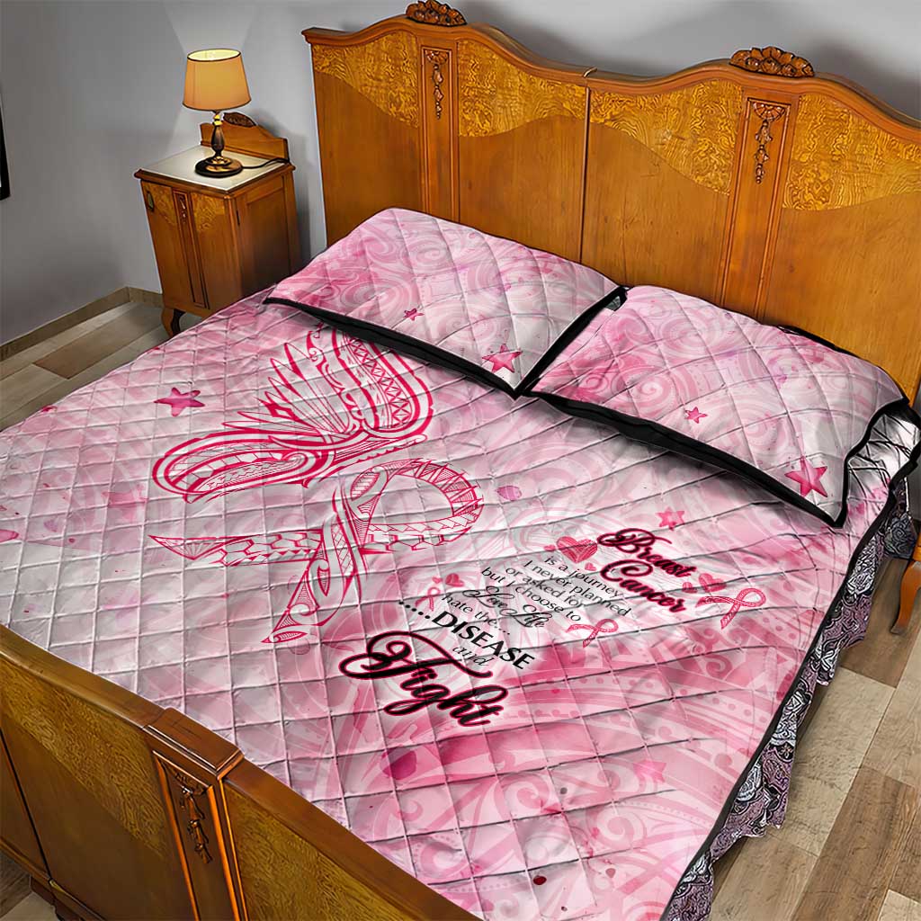 Breast Cancer Awareness Month Quilt Bed Set Butterfly Polynesia Watercolor Pink
