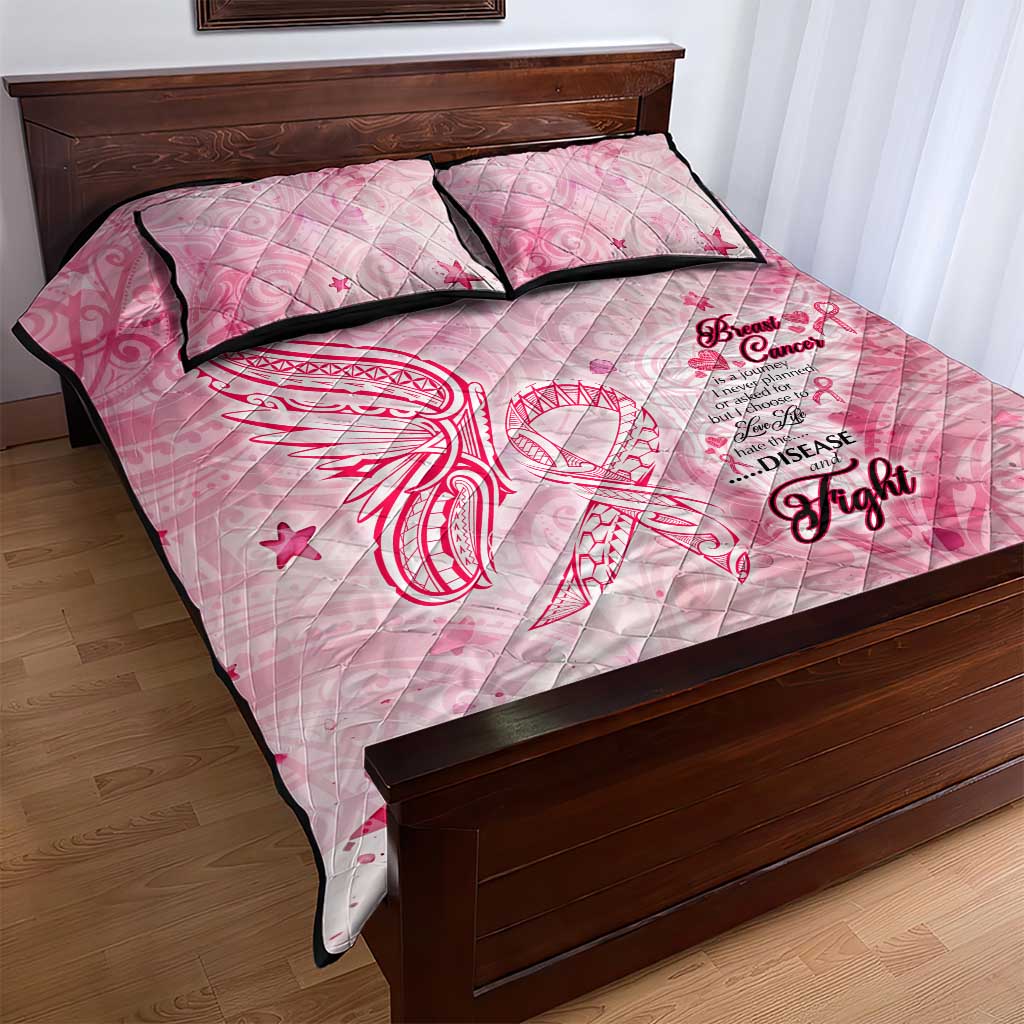 Breast Cancer Awareness Month Quilt Bed Set Butterfly Polynesia Watercolor Pink