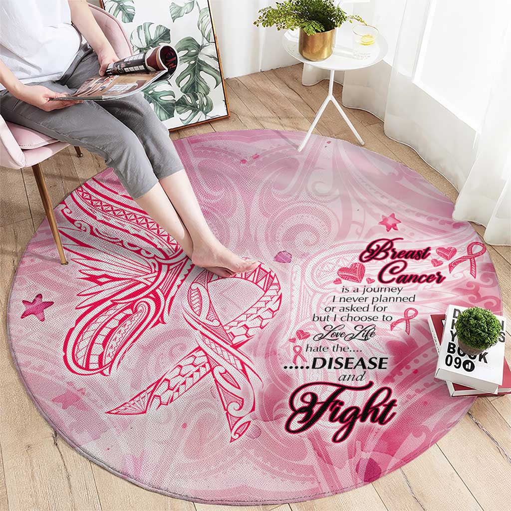 Breast Cancer Awareness Month Round Carpet Butterfly Polynesia Watercolor Pink