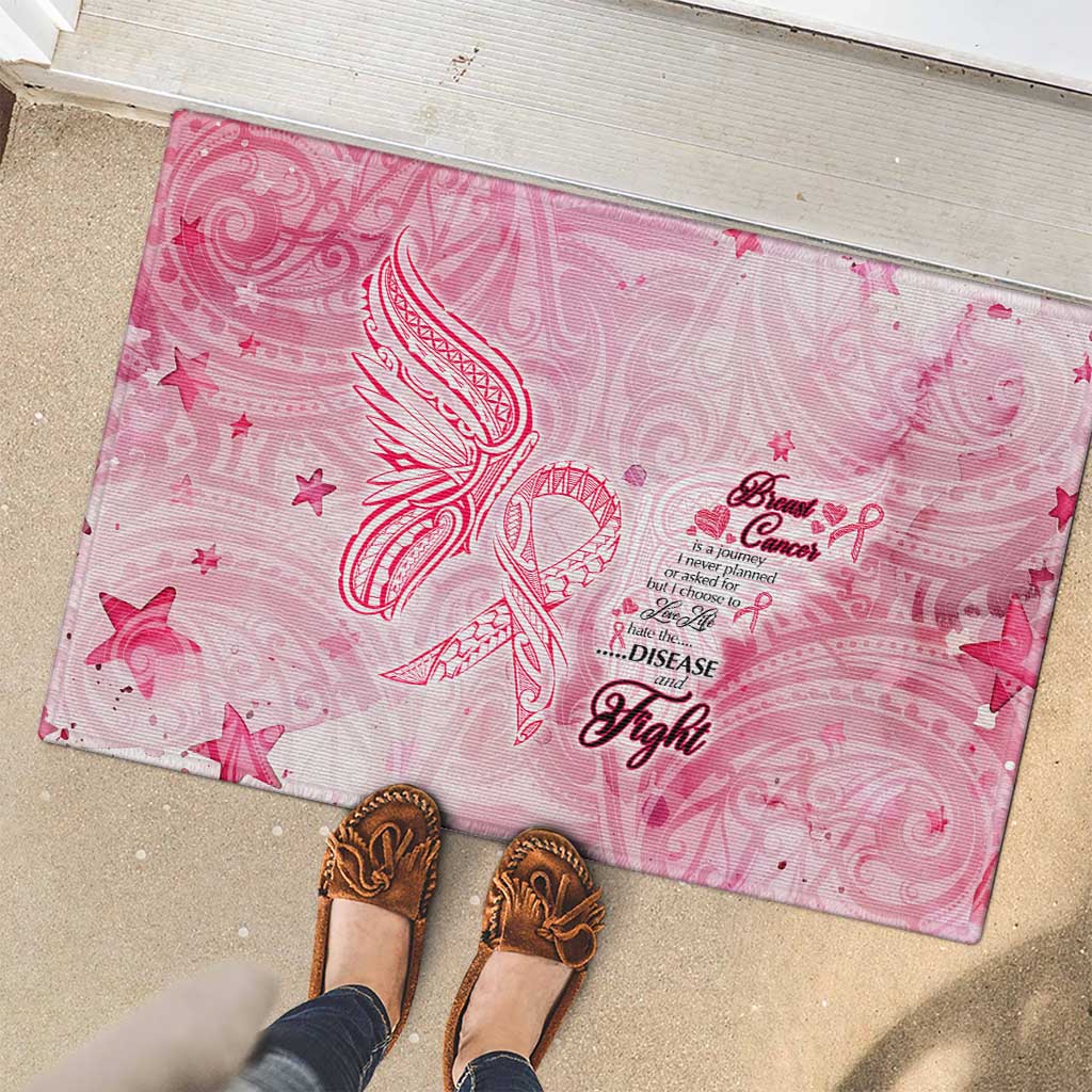 Breast Cancer Awareness Month Rubber Doormat Butterfly Polynesia Watercolor Pink