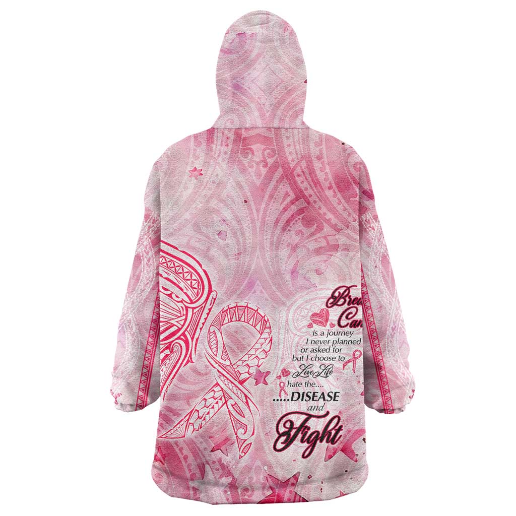 Breast Cancer Awareness Month Wearable Blanket Hoodie Butterfly Polynesia Watercolor Pink