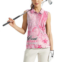 Breast Cancer Awareness Month Women Sleeveless Polo Shirt Butterfly Polynesia Watercolor Pink