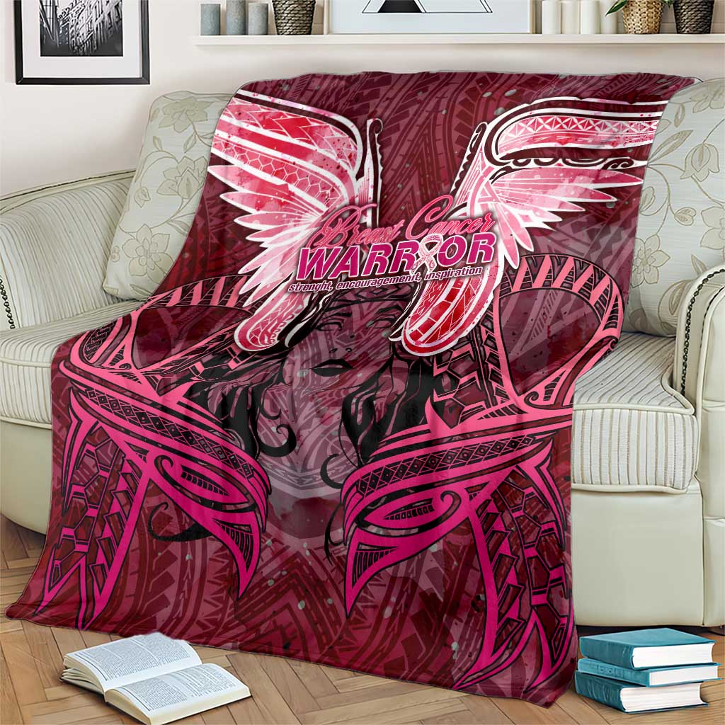Breast Cancer Warrior Blanket Angel Wings Polynesian Pattern