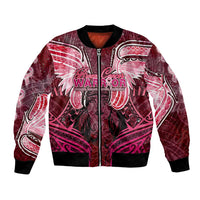 Breast Cancer Warrior Bomber Jacket Angel Wings Polynesian Pattern