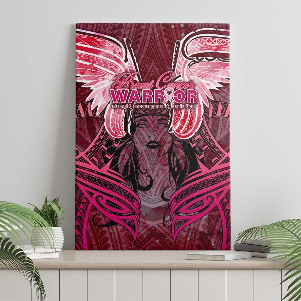 Breast Cancer Warrior Canvas Wall Art Angel Wings Polynesian Pattern