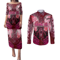 Breast Cancer Warrior Couples Matching Puletasi and Long Sleeve Button Shirt Angel Wings Polynesian Pattern DT02 Pink - Polynesian Pride