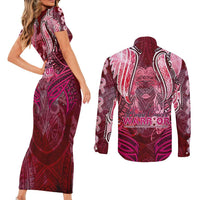 Breast Cancer Warrior Couples Matching Short Sleeve Bodycon Dress and Long Sleeve Button Shirt Angel Wings Polynesian Pattern DT02 - Polynesian Pride