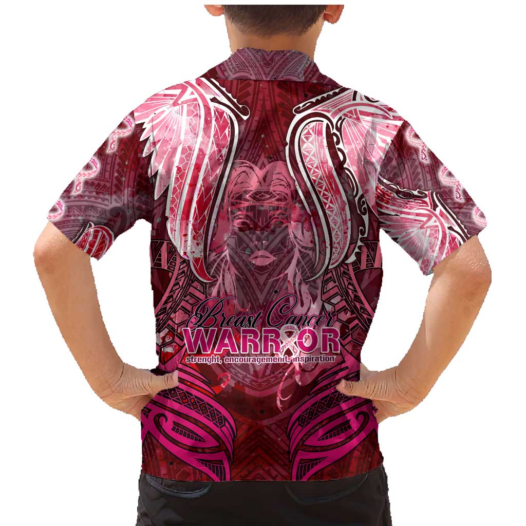 Breast Cancer Warrior Family Matching Mermaid Dress and Hawaiian Shirt Angel Wings Polynesian Pattern