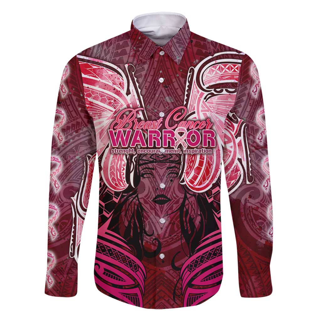 Breast Cancer Warrior Family Matching Mermaid Dress and Hawaiian Shirt Angel Wings Polynesian Pattern