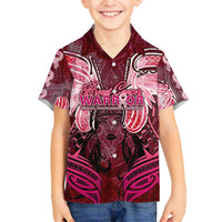 Breast Cancer Warrior Family Matching Off Shoulder Short Dress and Hawaiian Shirt Angel Wings Polynesian Pattern