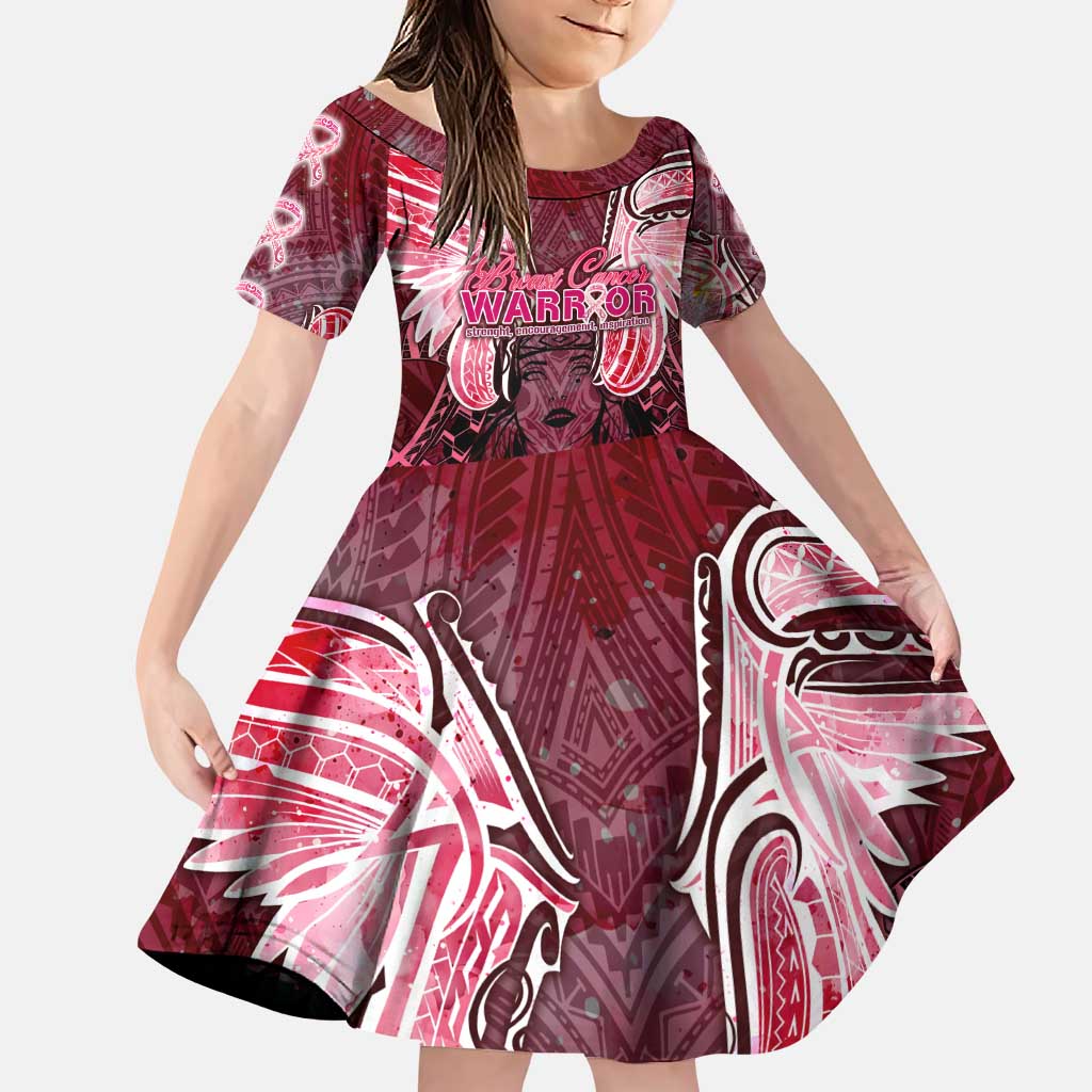 Breast Cancer Warrior Family Matching Puletasi and Hawaiian Shirt Angel Wings Polynesian Pattern