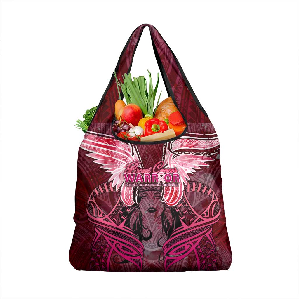 Breast Cancer Warrior Grocery Bag Angel Wings Polynesian Pattern