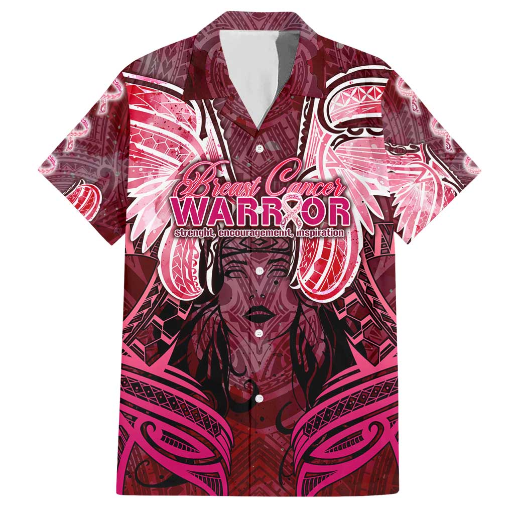 Breast Cancer Warrior Hawaiian Shirt Angel Wings Polynesian Pattern