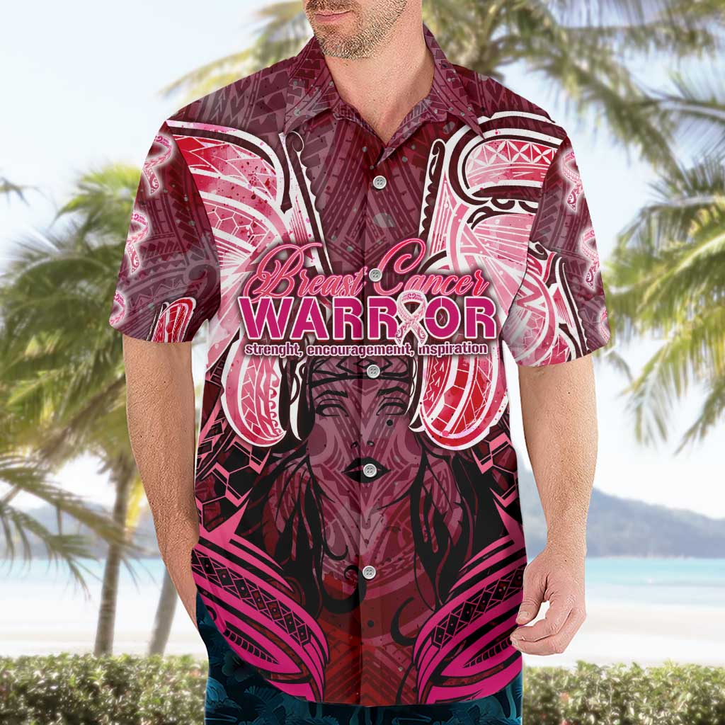 Breast Cancer Warrior Hawaiian Shirt Angel Wings Polynesian Pattern