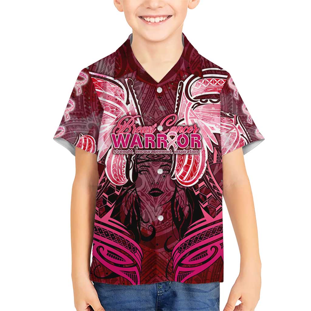 Breast Cancer Warrior Hawaiian Shirt Angel Wings Polynesian Pattern