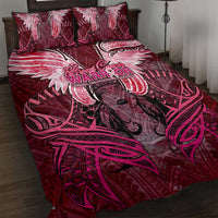 Breast Cancer Warrior Quilt Bed Set Angel Wings Polynesian Pattern