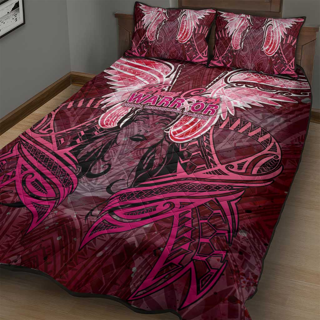 Breast Cancer Warrior Quilt Bed Set Angel Wings Polynesian Pattern