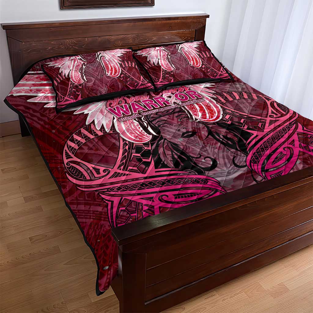 Breast Cancer Warrior Quilt Bed Set Angel Wings Polynesian Pattern