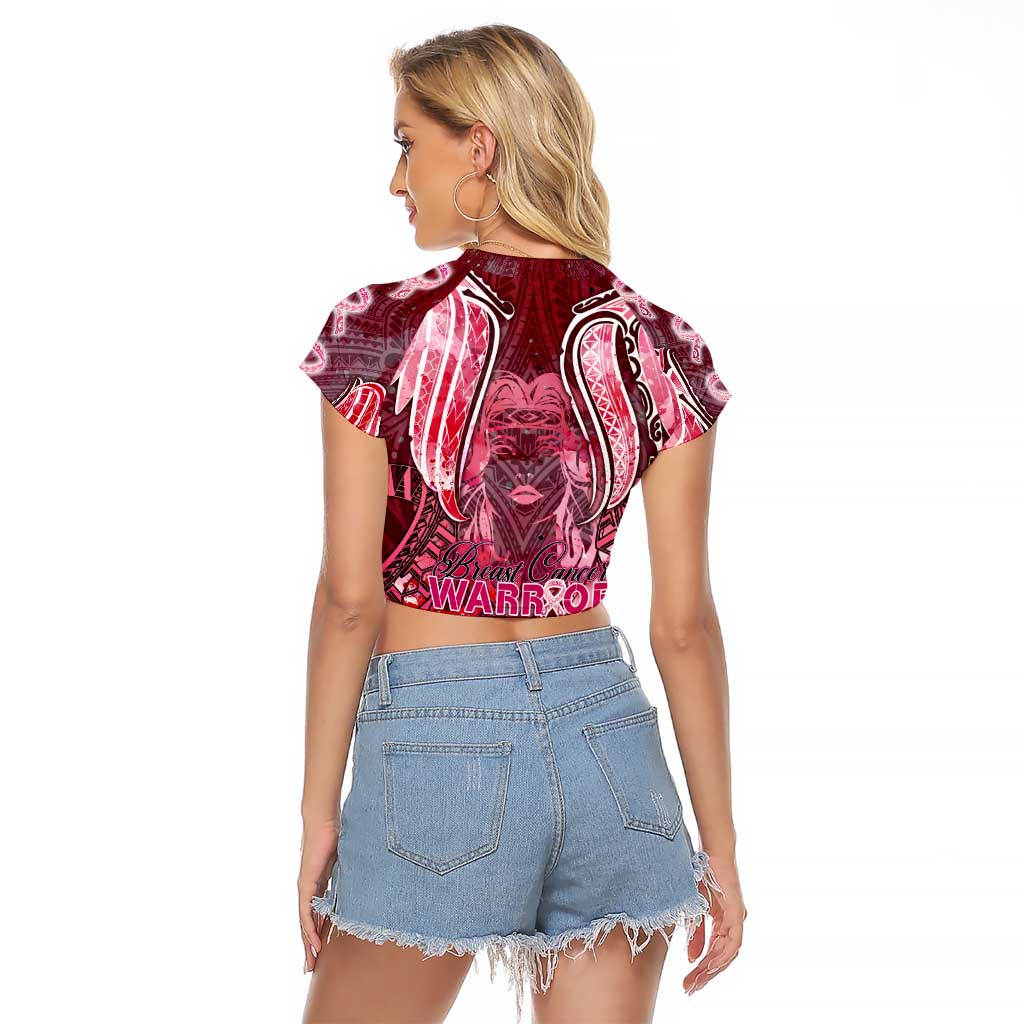 Breast Cancer Warrior Raglan Cropped T Shirt Angel Wings Polynesian Pattern