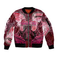 Breast Cancer Warrior Sleeve Zip Bomber Jacket Angel Wings Polynesian Pattern