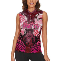Breast Cancer Warrior Women Sleeveless Polo Shirt Angel Wings Polynesian Pattern