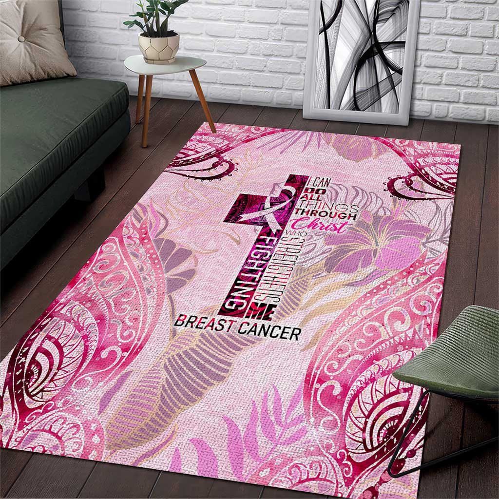 Breast Cancer Polynesian Area Rug I Can Do All Things Through Christ