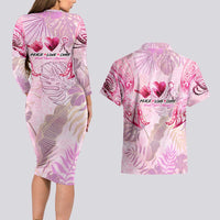 Breast Cancer Polynesian Couples Matching Long Sleeve Bodycon Dress and Hawaiian Shirt I Can Do All Things Through Christ