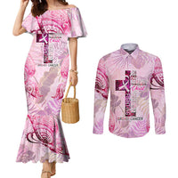 Breast Cancer Polynesian Couples Matching Mermaid Dress and Long Sleeve Button Shirt I Can Do All Things Through Christ DT02 Pink - Polynesian Pride